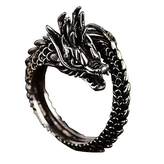 New Fashion Adjustable Silver Dragon Ring For Men Domineering Personality Jewelry Opening Rings
